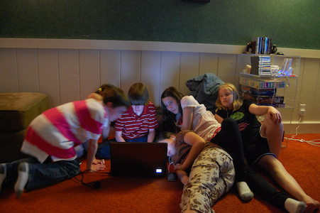 Huddled around the computer