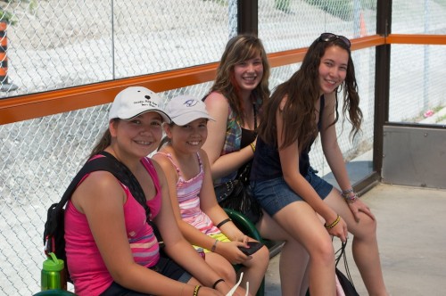 The girls waiting for the Go train